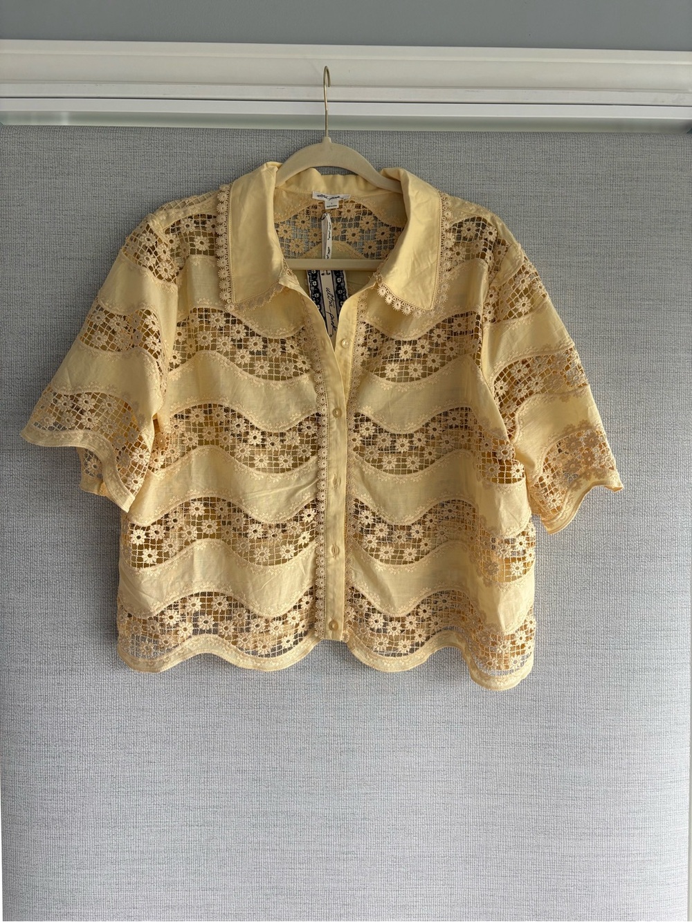 NWT Pale Yellow Lace Button-Front Top